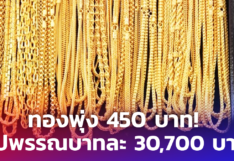 ราคาทองวันนี้ ปรับขึ้น 450 บาท ทองคำแท่ง ขายออก 30,700 บาท