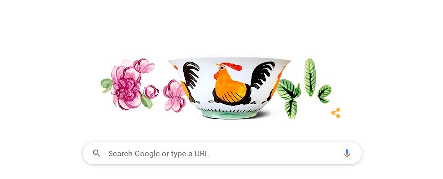 โลโก้ของกูเกิล ที่ออกแบบโดย กูเกิล ดูเดิล (Google Doodles) เป็นรูป ชามตราไก่